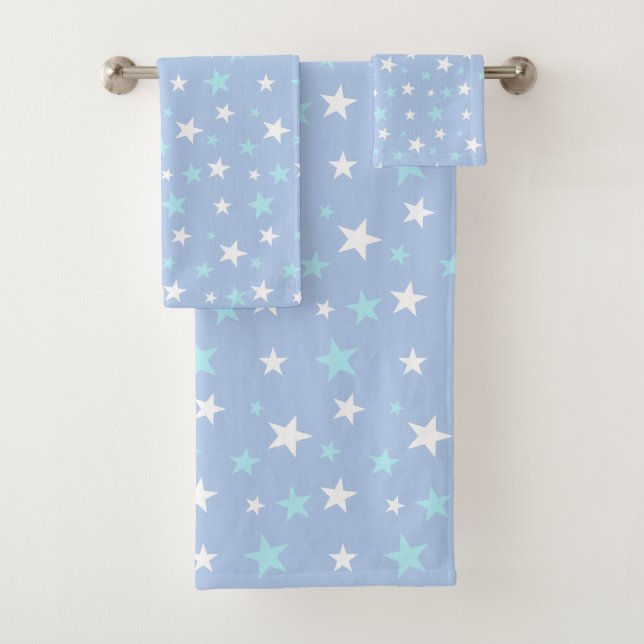 Light Blue & White Stars Bath Towel Set (Insitu)
