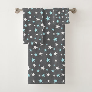 Light Blue & White Stars on Gray Bath Towel Set
