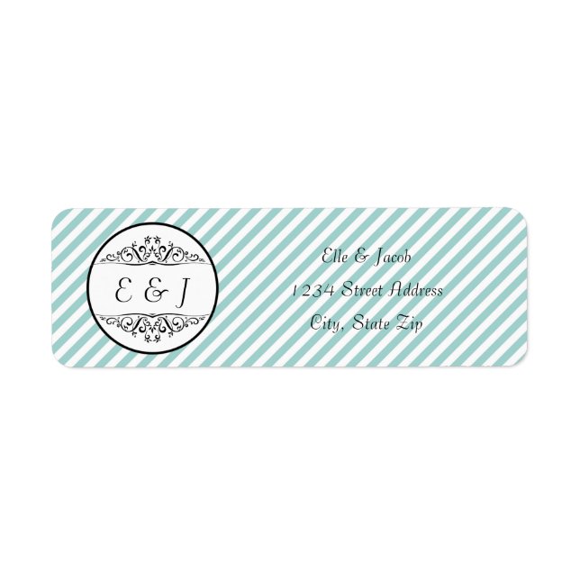 Light Blue White Striped Flourish -Return Address Label (Front)