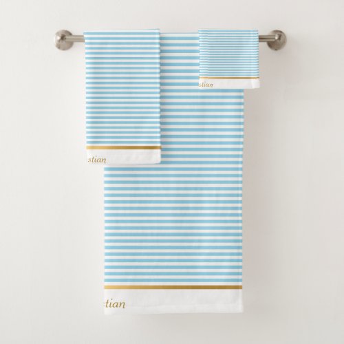 LIGHT BLUE WHITE STRIPED PATTERN TRIM TOWEL SET