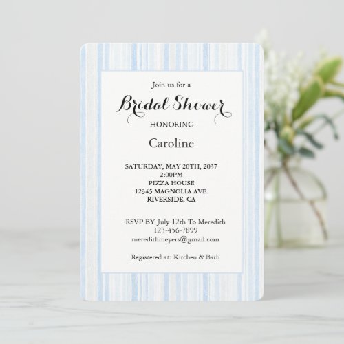 Light Blue White Stripes Bridal Shower Invitation