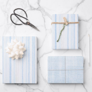 Light Blue White Stripes Bridal Shower Wrapping Paper Sheets