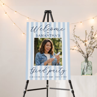 Light Blue White Stripes Grad Party Photo Welcome Foam Board
