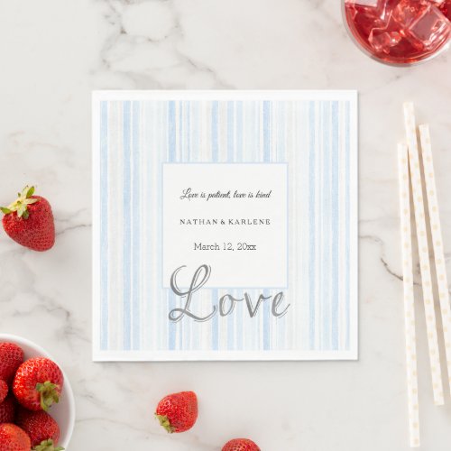 Light Blue White Stripes Love Wedding  Napkins