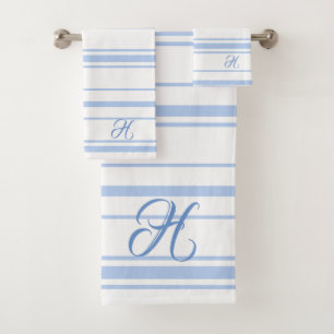 Light-blue & White Stripes Monogram Bath Towel Set