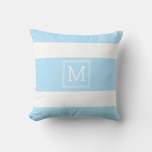 Light Blue White Stripes Simple Monogram Custom Outdoor Pillow