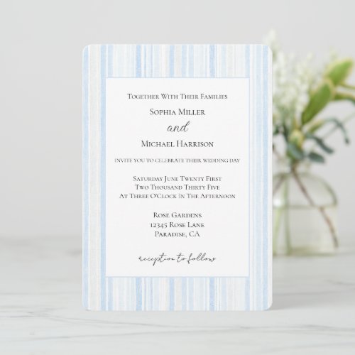Light Blue White Stripes Wedding Invitation