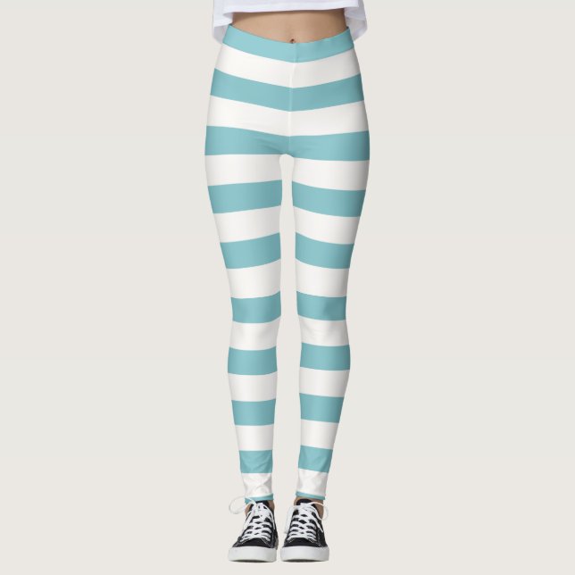 Light Blue & White Stripes Winter Halloween Leggings (Front)