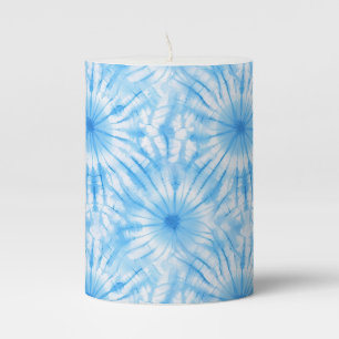 Light Blue White Tie Dye Pillar Candle