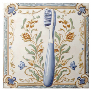 Light Blue White Toothbrush Funny Dentist Bathroom Ceramic Tile
