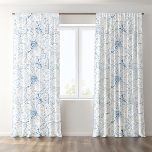 Light blue white tropical flowers pattern blackout curtains