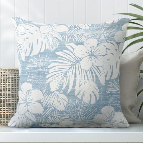 Light Blue  White Tropical Throw Pillow