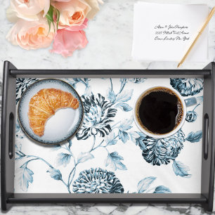 Light Blue & White Vintage Botanical Floral Toile Serving Tray