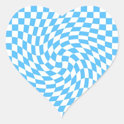 Light Blue  White Warped Checkered Pattern Heart Sticker