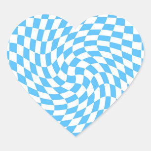 Light Blue & White Warped Checkered Pattern Heart Sticker