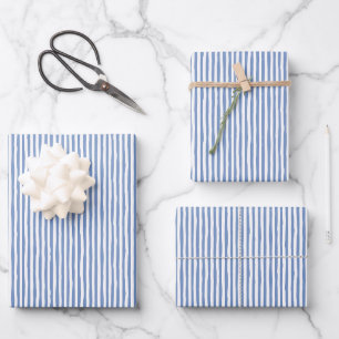 Light Blue & White Wonky Stripes Wrapping Paper Sheets