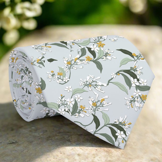 Light Blue Wild Flowers Leaves Nature Pattern Neck Tie (Creator Uploaded)