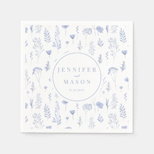 Light blue wildflower modern wedding paper napkins