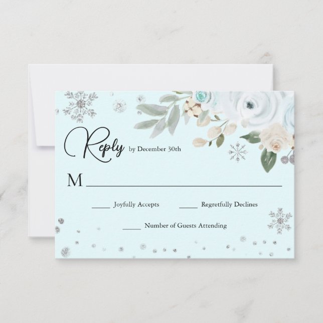 Light Blue Winter Floral RSVP Card (Front)