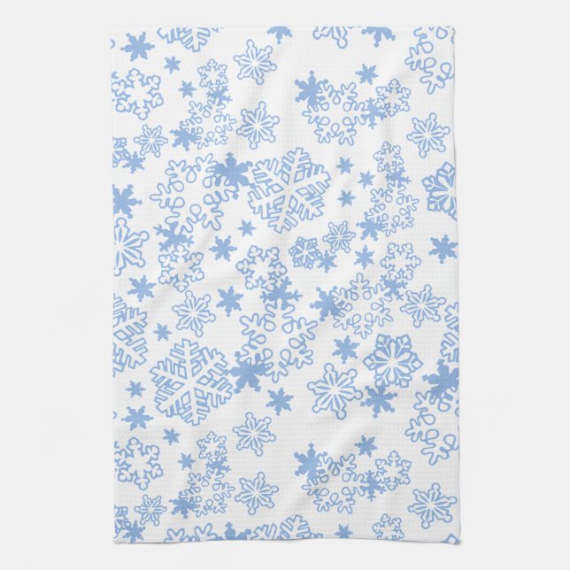 Light Blue Winter Snowflake Pattern Kitchen Towel (Vertical)