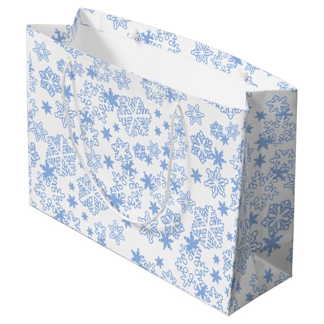 Light Blue Winter Snowflake Pattern Large Gift Bag (Back Angled)