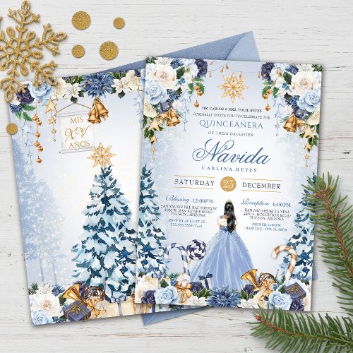 Light Blue Winter Wonderland Snowy Quinceanera Invitation