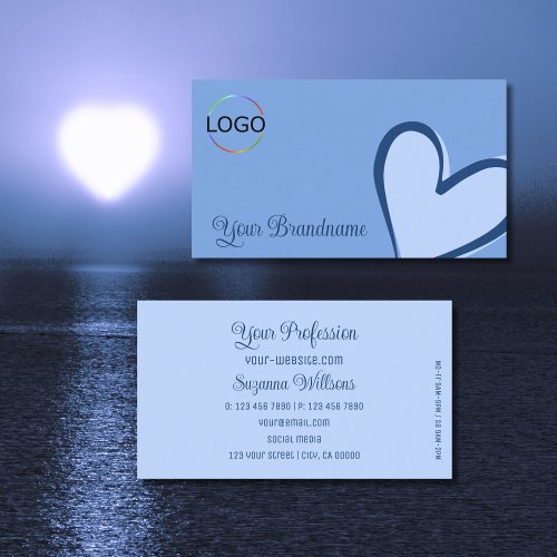 Light Blue with Gorgeous Heart and Logo Cute Business Card