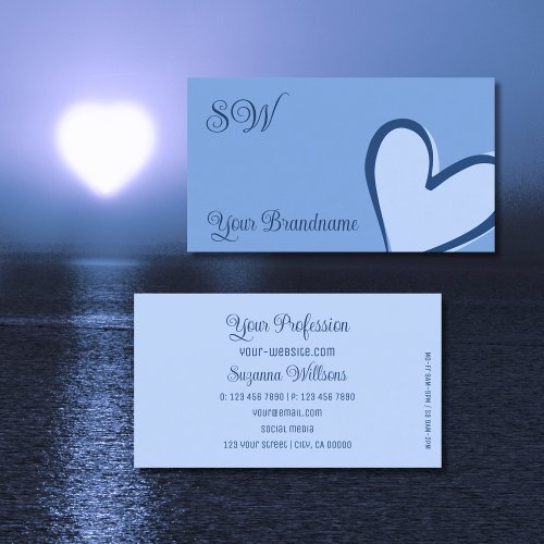 Light Blue with Gorgeous Heart and Monogram Cute Business Card