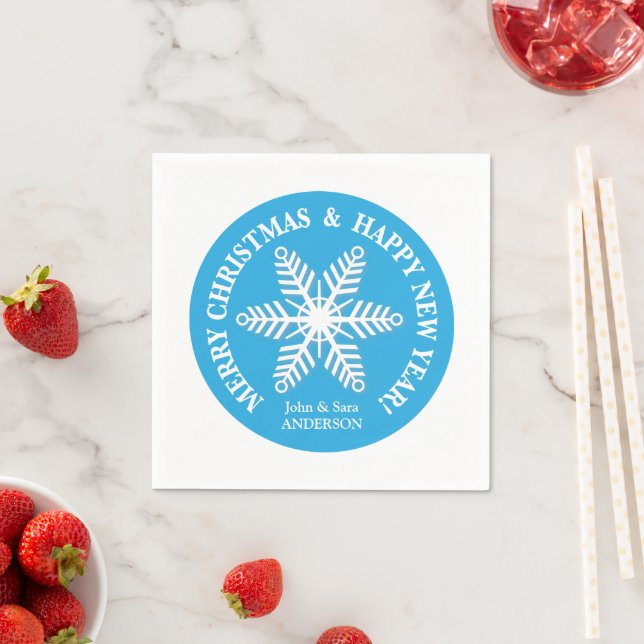 Light Blue With Snowflake Personalized Christmas Paper Napkins (Insitu)