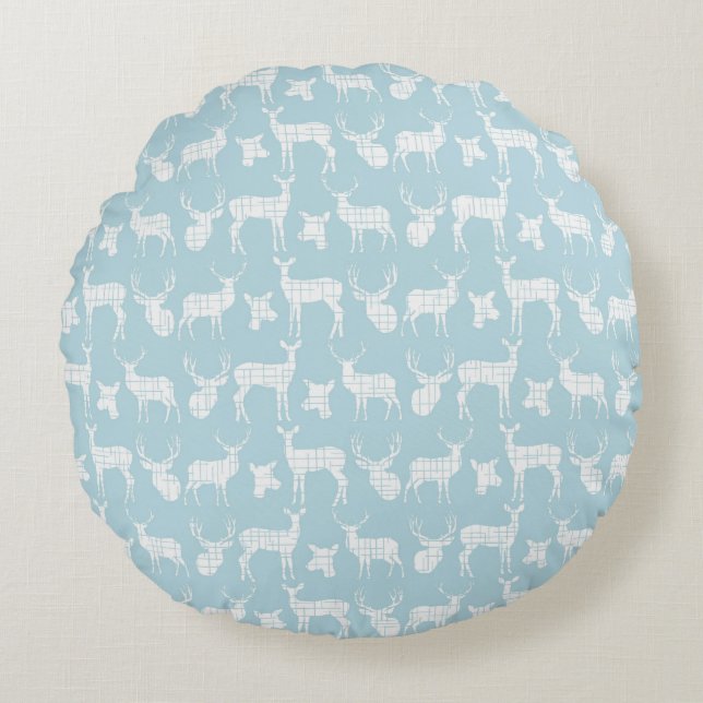 Light Blue With White Deer Round Pillow (Front)