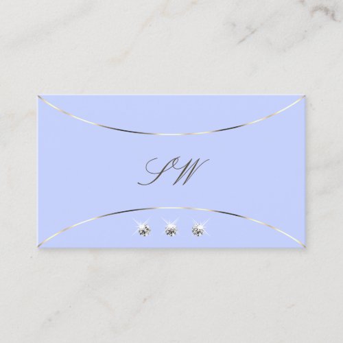 Light Blue with White Gold and Jewels  Monogram Business Card