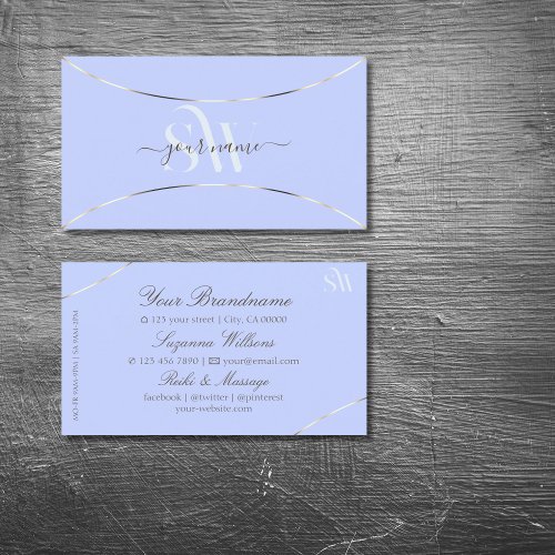 Light Blue with White Gold Decor and Monogram Business Card