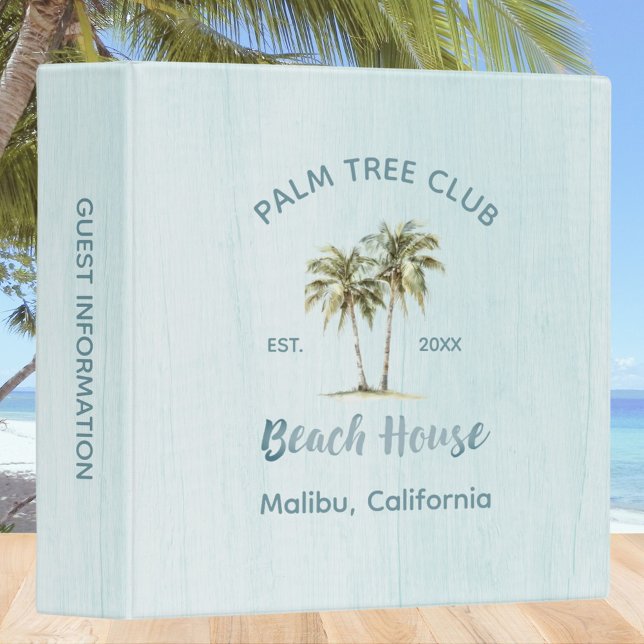 Light Blue Wood Coconut Palm Trees Beach House 3 Ring Binder (In situ)