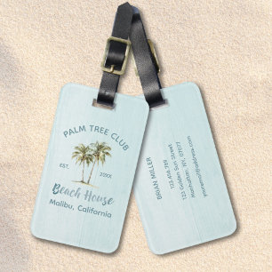 Light Blue Wood Coconut Palm Trees Luggage Tag