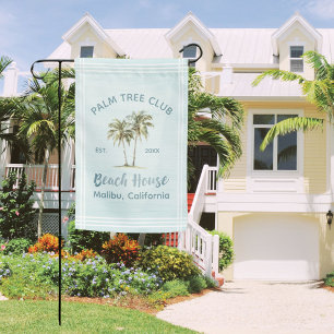 Light Blue Wood Palm Trees Modern Beach Cottage Garden Flag