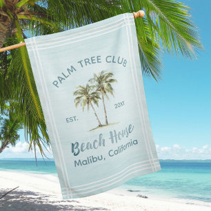 Light Blue Wood Palm Trees Modern Beach Cottage House Flag