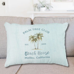 Light Blue Wood Palm Trees Modern Beach House Accent Pillow