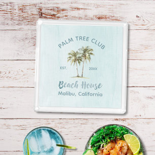 Light Blue Wood Palm Trees Modern Beach House Acrylic Tray