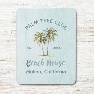Light Blue Wood Palm Trees Modern Beach House Door Sign