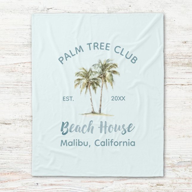 Light Blue Wood Palm Trees Modern Beach House Fleece Blanket (In situ)