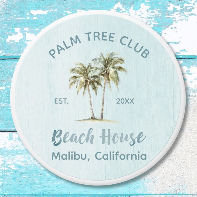 Light Blue Wood Palm Trees Modern Beach House Mini Candle Favors (Close up)