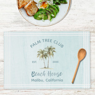 Light Blue Wood Palm Trees Modern Beach House Placemat