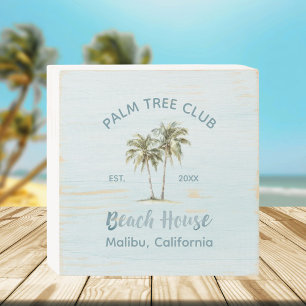 Light Blue Wood Palm Trees Modern Beach House Wooden Box Sign