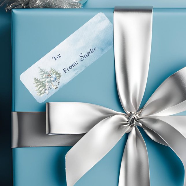 Light Blue Woodland Animals Christmas Gift Label (Woodland creatures gift label sticker)