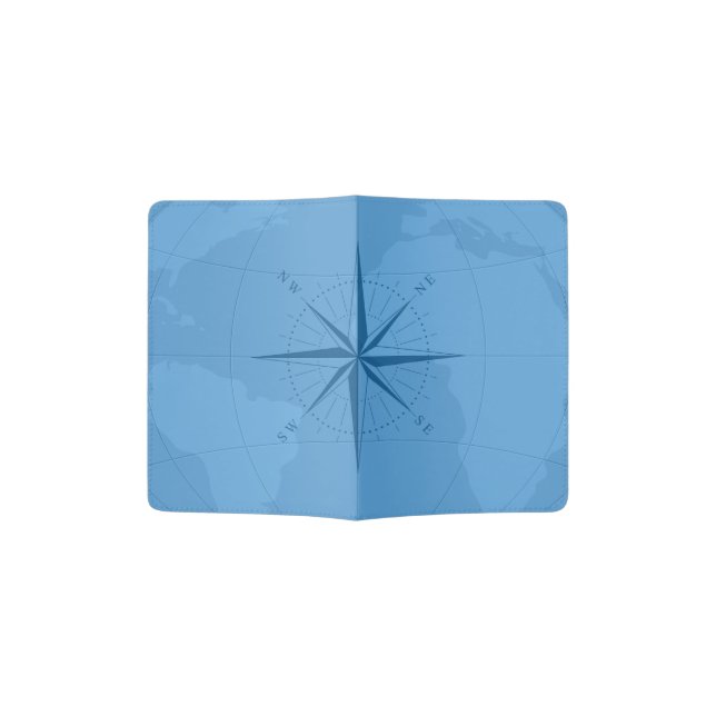 Light Blue World Map Custom Passport Holder (Opened)