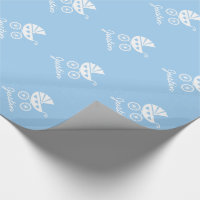 Light blue wrapping paper with cute baby carriage