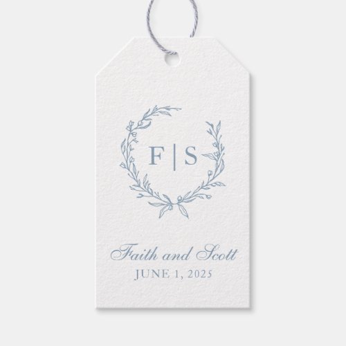 Light Blue Wreath Monogram Tag