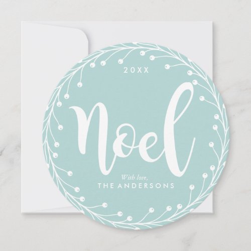 Light Blue Wreath Noel Holiday Card