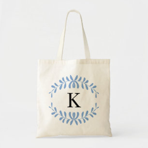 Light Blue Wreath Personalized Monogram Tote Bag
