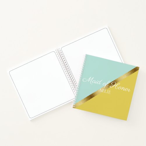 Light Blue Yellow Gold Maid of Honor Wedding Notebook